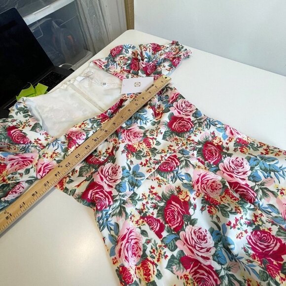 Wayf Women Beatrix Puff Sleeve Floral Midi Maxi Dress Red XS Side Slit Lined NWT - Picture 10 of 11